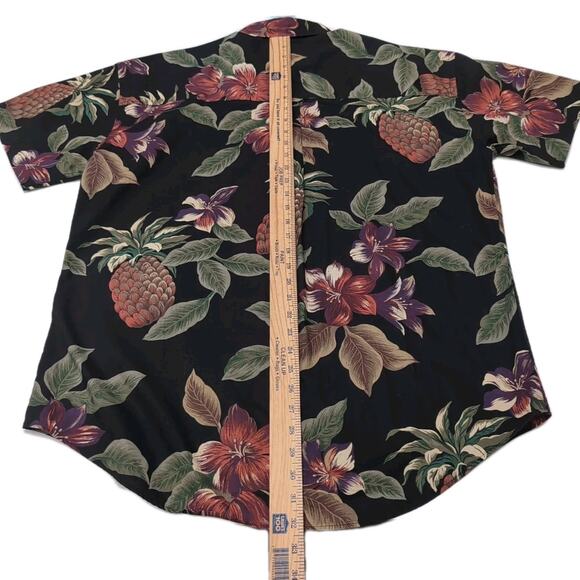 VTG Chaps Ralph Lauren Hawaiian Shirt Mens Size L Black Floral Aloha Button Down - Picture 12 of 13